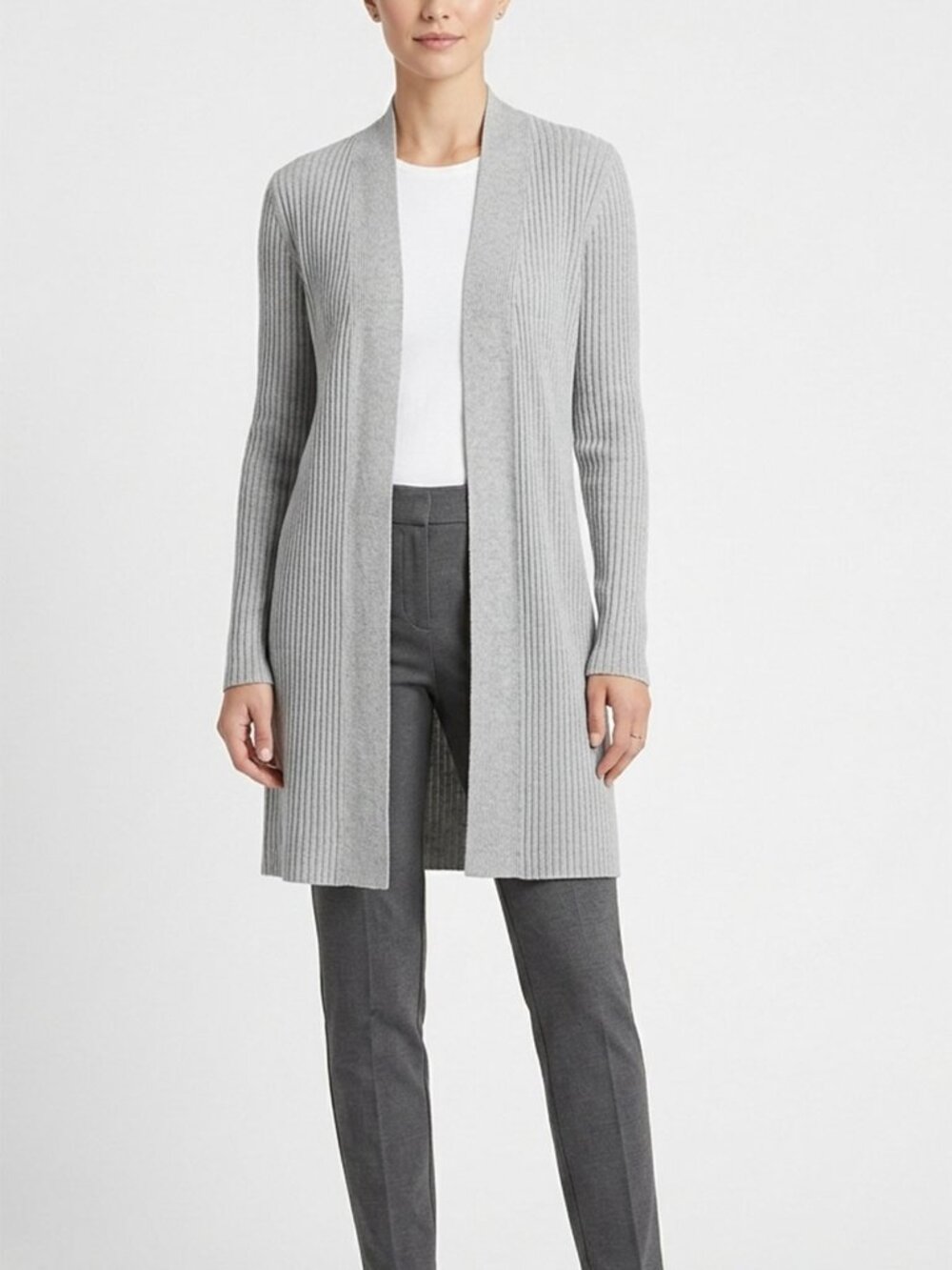 Design Labs Lord & Taylor Grey Ribbed Knit Duster Cardigan Zipper Sleeve XS